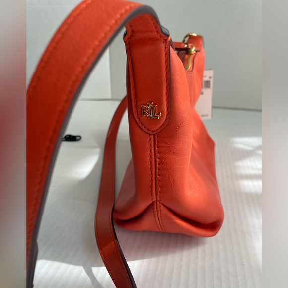NWT RALPH LAUREN  Kassie medium leather convertible shoulder bag fall orange - Picture 4 of 12